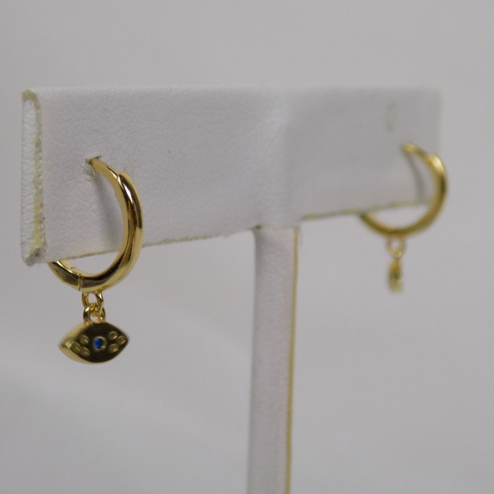 evil eye dainty delicate hoops huggies pave CZ - Picture 9 of 10